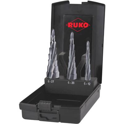 Fokozatfúró készlet 3 részes 6 - 12 mm, 6 - 20 mm, 6 - 27 mm HSS RUKO 101087PRO 3 oldalú szár 1 készlet (101087PRO)