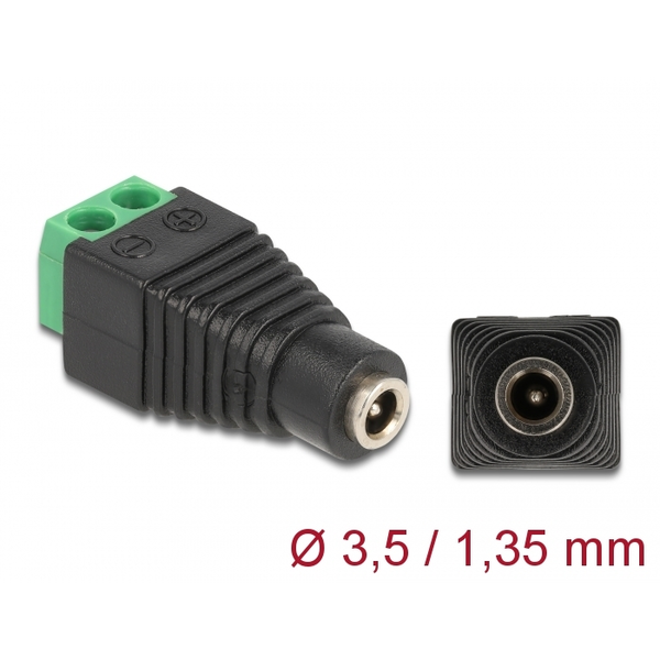Delock Adapter, DC, 1,35 x 3,5 mm, csatlakozóhüvely > 2 tűs csatlakozóblokk (66730)
