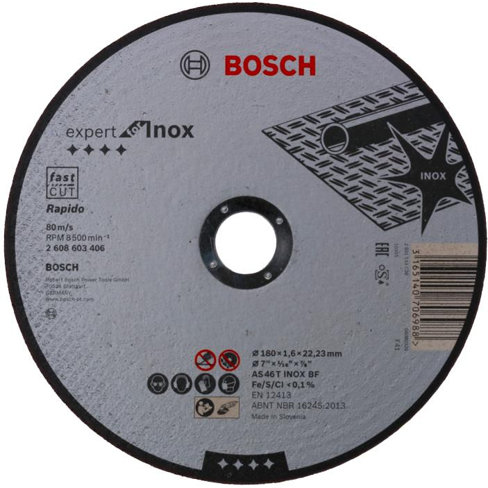 BOSCH 2608603406 Expert for Inox - Rapido AS 46 T INOX BF egyenes vágótárcsa 180 mm, 1,6 mm (2.608.603.406)