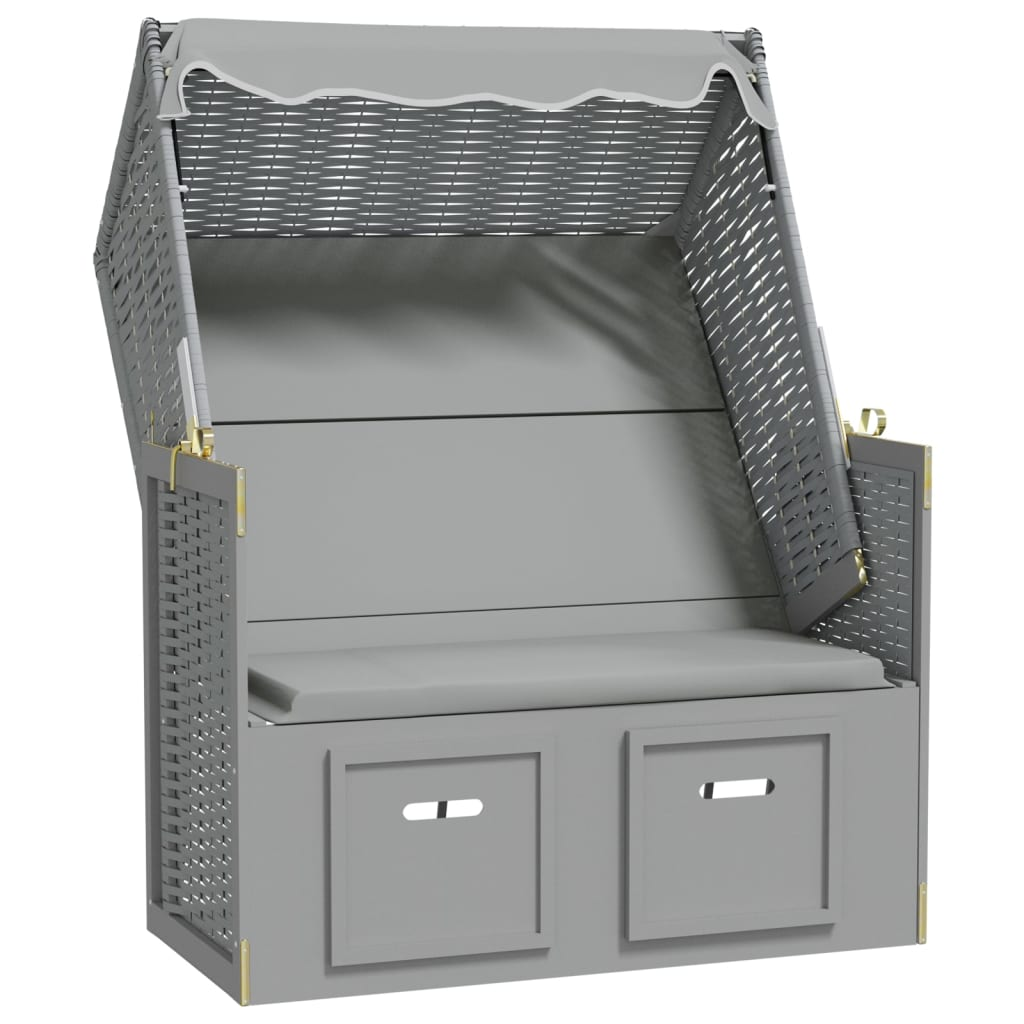 szürke polyrattan és tömör fa strandszék tetővel (318650)