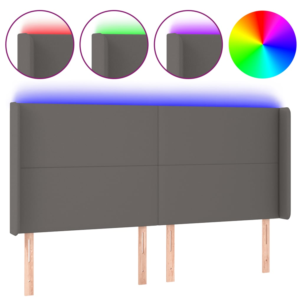 szürke műbőr LED-es fejtámla 203x16x118/128 cm (3123880)