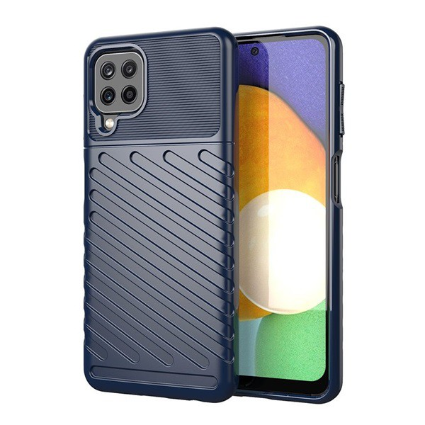 Szilikon telefonvédő (közepesen ütésálló, csíkos, dombor minta) SÖTÉTKÉK [Samsung Galaxy A22 4G (SM-A225)]