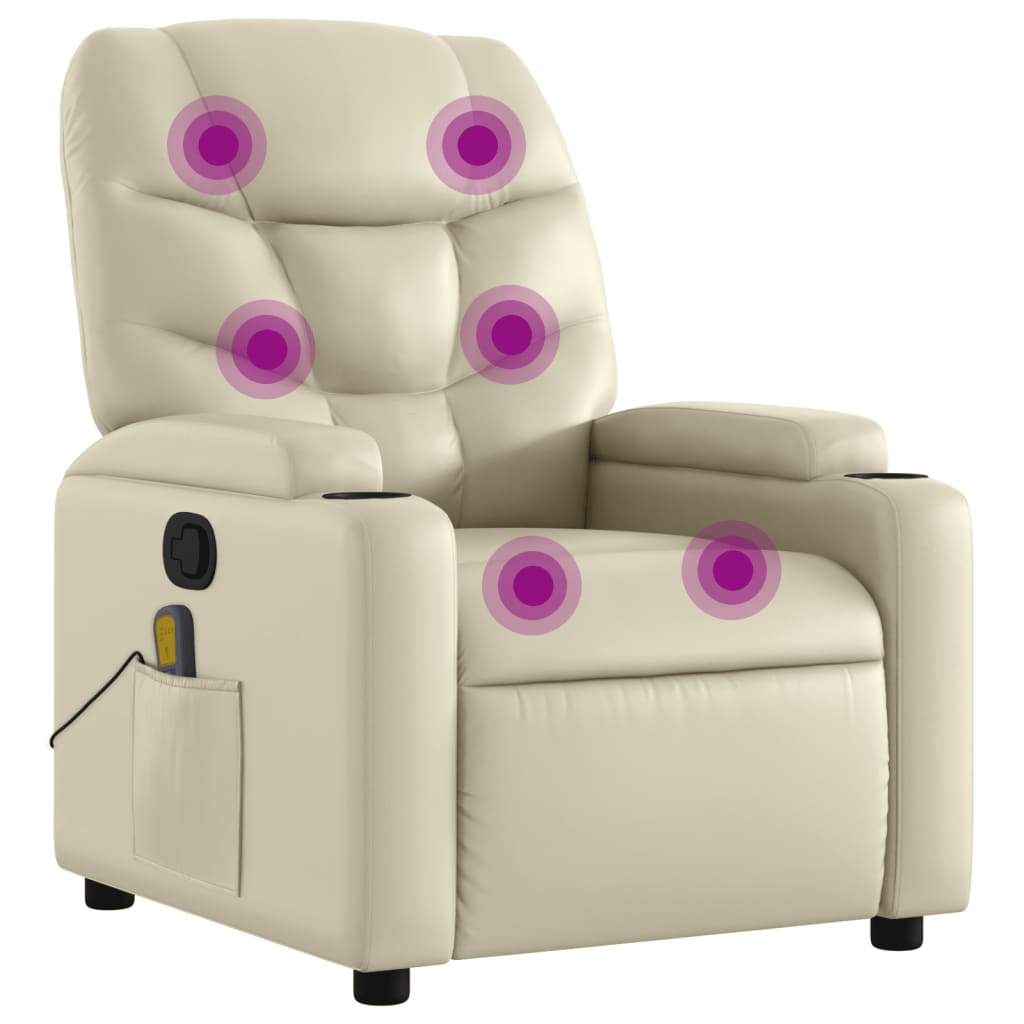 krémszínű műbőr dönthető masszázsfotel (372473)