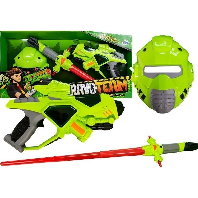 Űrfegyver Lézerpisztoly - Könnyű, Karddal, Maszkkal, Zöld (4310)