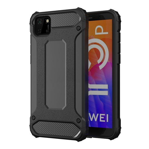 Defender műanyag telefonvédő (közepesen ütésálló, légpárnás sarok, szilikon belső, fémhatás) FEKETE [Honor 9S] (5996457989447)