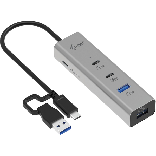 i-tec Metal CAHUBMETAL2A2CPD hub USB 3.2 Gen 1 (3.1 Gen 1) Type-A + Type-C 5000 Mbit/s Strieborná