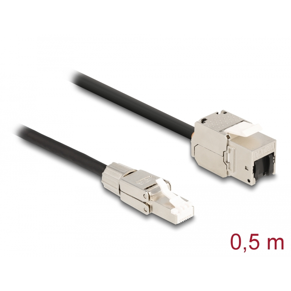 Delock Kabel RJ45 Stecker feldkonfektionierbar zu Keystone Modul RJ45 Buchse Cat.6A 50 cm