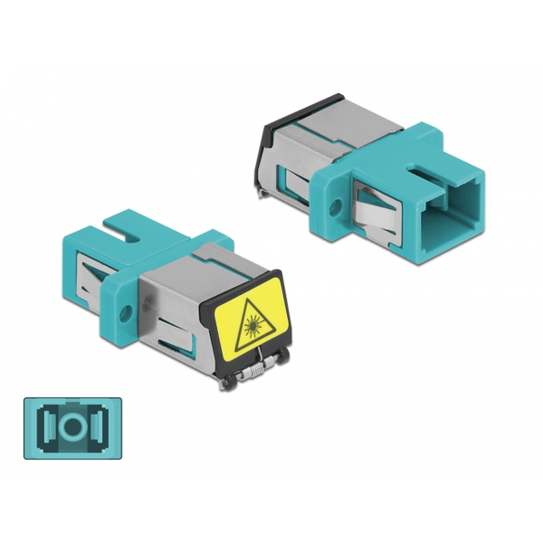 LWL Kupplung mit Laserschutzklappe SC Simplex Buchse zu SC Simplex Buchse Multimode aqua