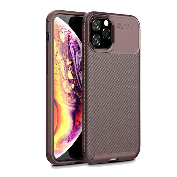 Szilikon telefonvédő (közepesen ütésálló, légpárnás sarok, karbon minta) BARNA [Apple iPhone 11 Pro] (5996457901630)