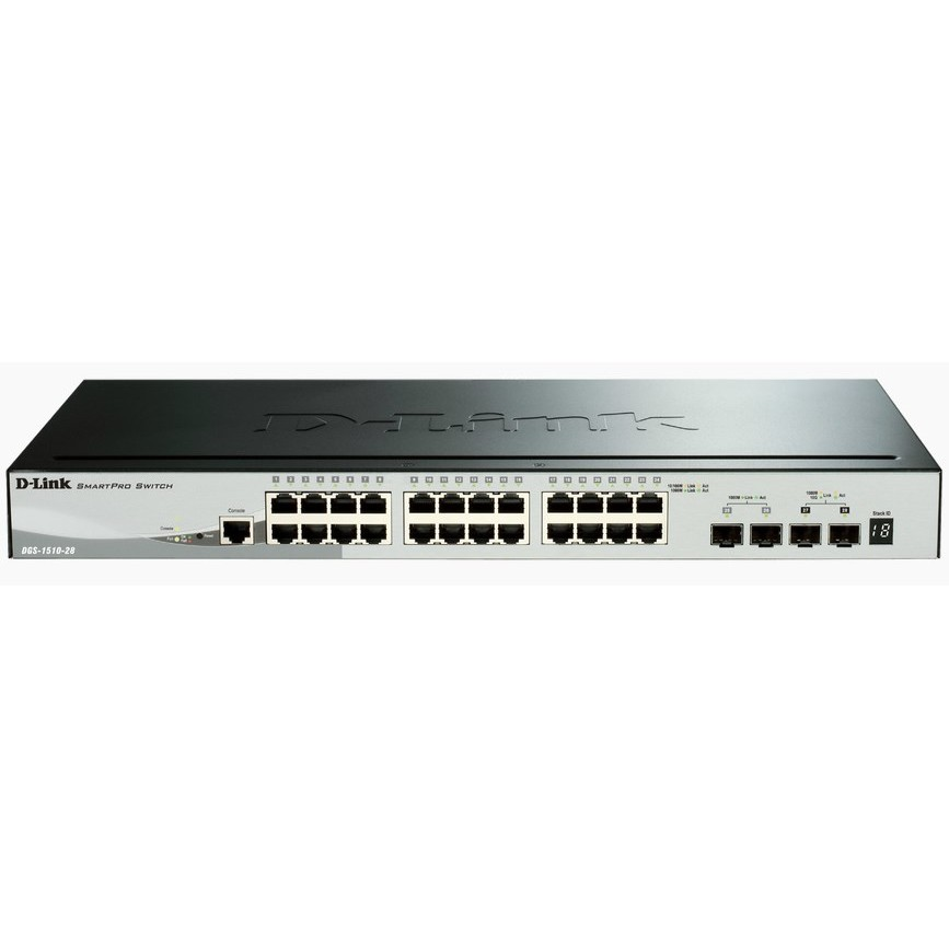 D-Link DGS-1510 Vezérelt L3 Gigabit Ethernet (10/100/1000) Fekete (DGS-1510-28X/E)