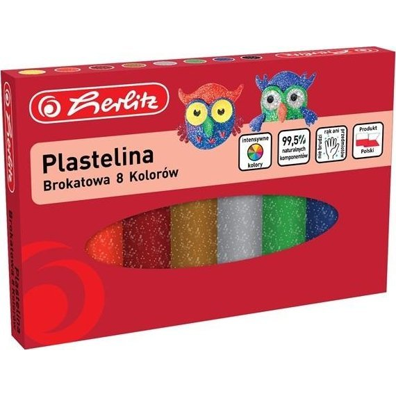 Plastelína HERLITZ s třpytkami, 8 barev
