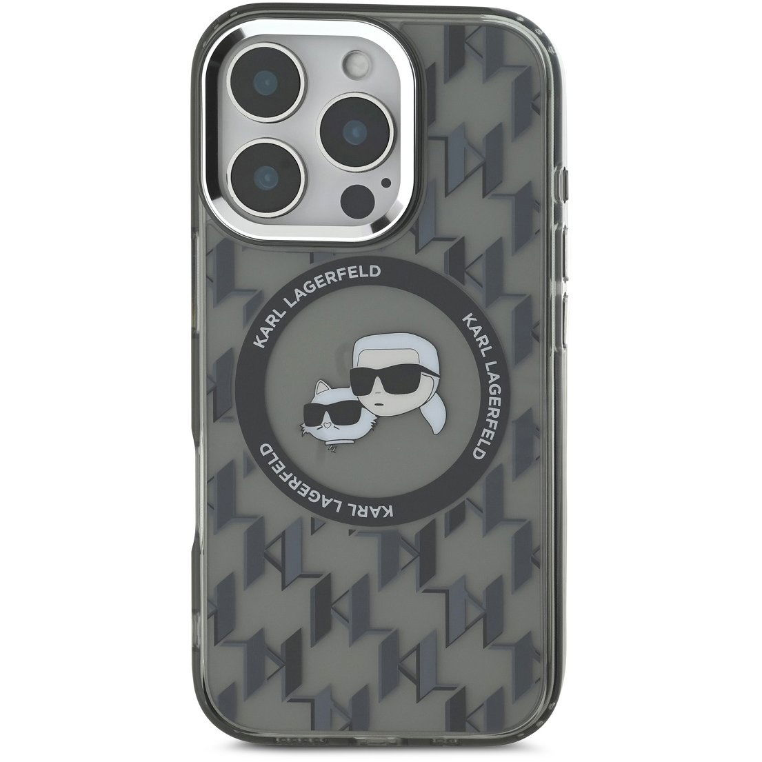 Karl Lagerfeld IML Monogram K&CH Heads iPhone 16 Pro MagSafe fekete tok (KLHMP16LHMCKMHK)