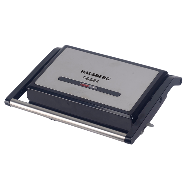 Hausberg HB-539IN 1300W fekete kontakt grill szendvicssütő, állítható termosztát, rozsdamentes ház (HB-539IN)