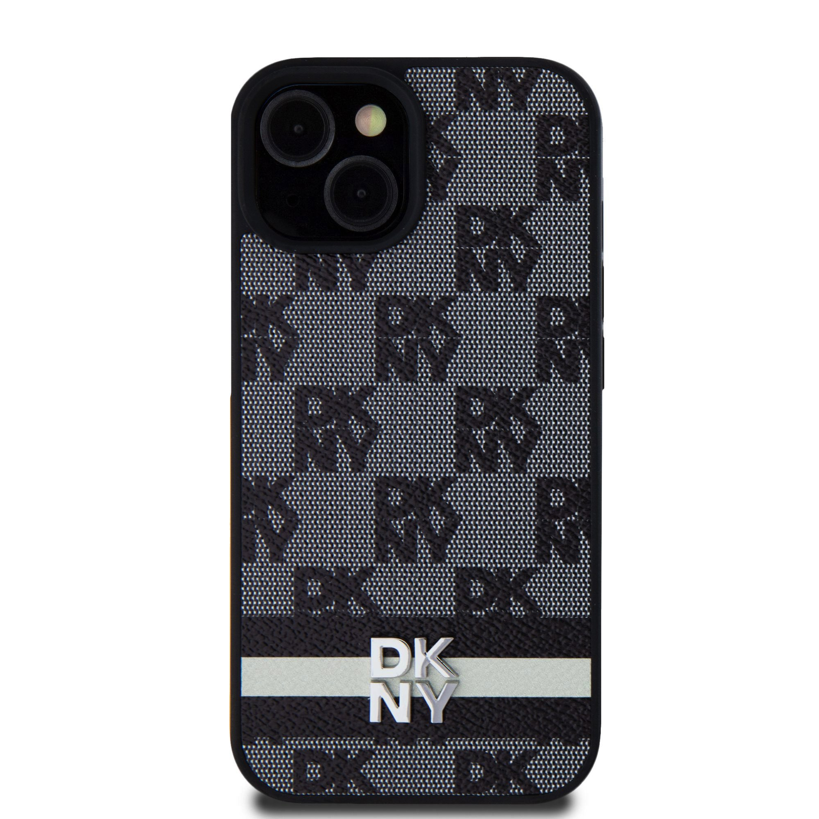 DKNY iPhone 15 kockás mintás csíkkal PU Bőr Telefon tok - Fekete (DKHCP15SPCPTSSK)
