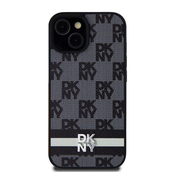 Husa compatibila cu iPhone 13/14/15, DKNY, Monograma, Piele ecologica/TPU, Negru