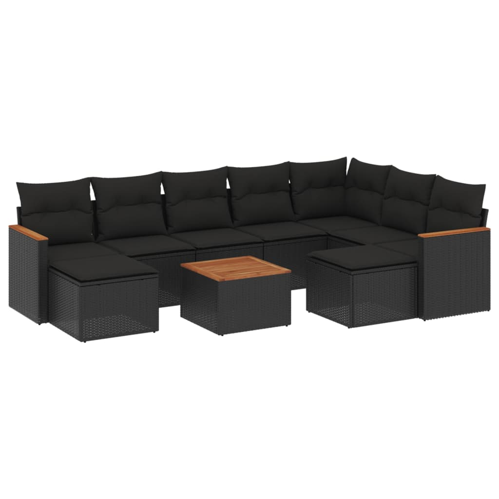 10 részes fekete polyrattan kerti ülőgarnitúra párnákkal (3226545)
