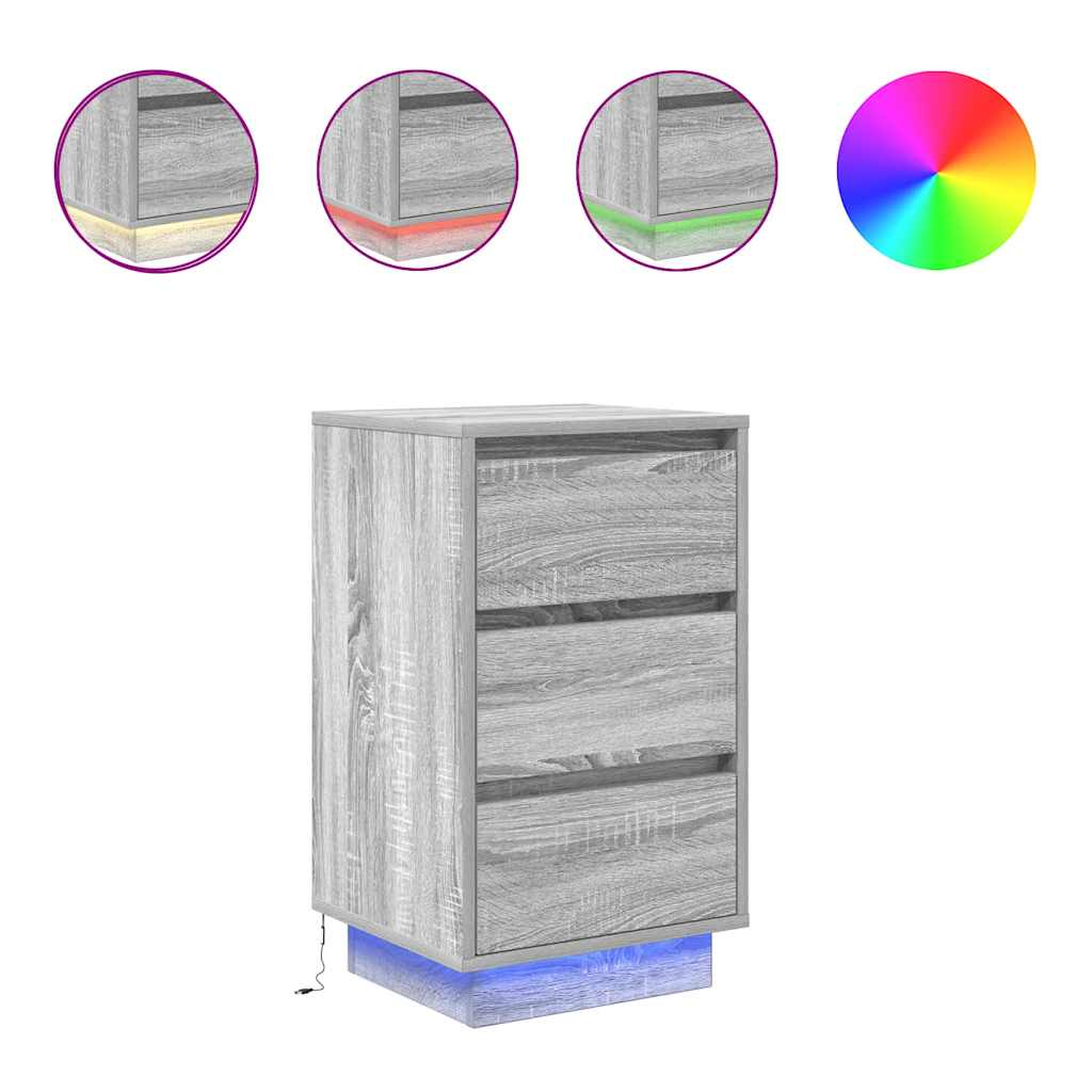 szürke sonoma színű éjjeliszekrény LED-világítással 38x34x65 cm (861306)