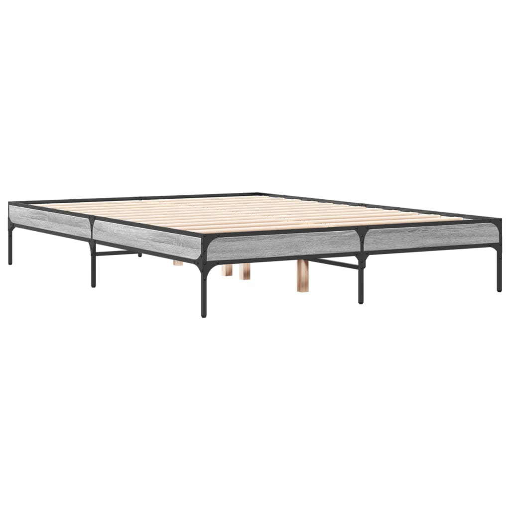 szürke sonoma szerelt fa és fém ágykeret 135 x 190 cm (845044)