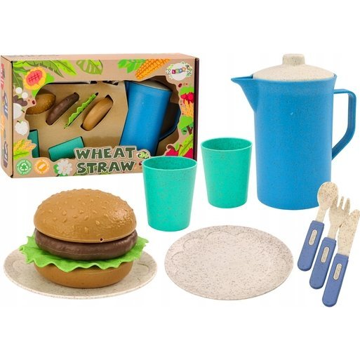 Edénykészlet, Tányérok, Csészék, Kancsó, Hamburger, Evőeszközök, 11 db 19157