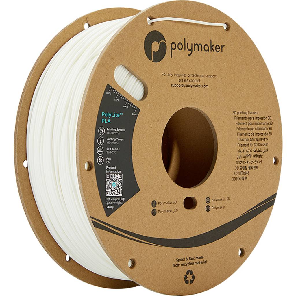 Polymaker PolyLite 3D nyomtatószál PLA műanyag 1.75 mm 1000 g Fehér 1 db (PA02002) (PA02002)