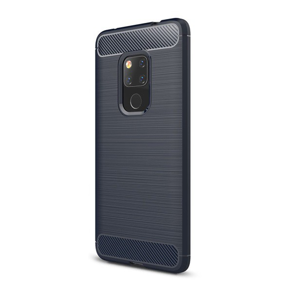 Szilikon telefonvédő (közepesen ütésálló, légpárnás sarok, szálcsiszolt, karbon minta) SÖTÉTKÉK [Huawei Mate 20] (5996457818259)