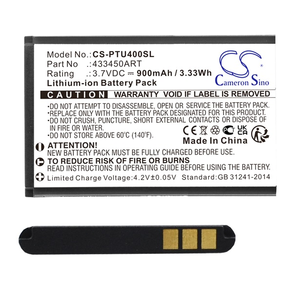 Cameron Sino Li-Ion akku (3.7V/900mAh, Panasonic 433450ART kompatibilis) FEKETE (CS-PTU400SL)
