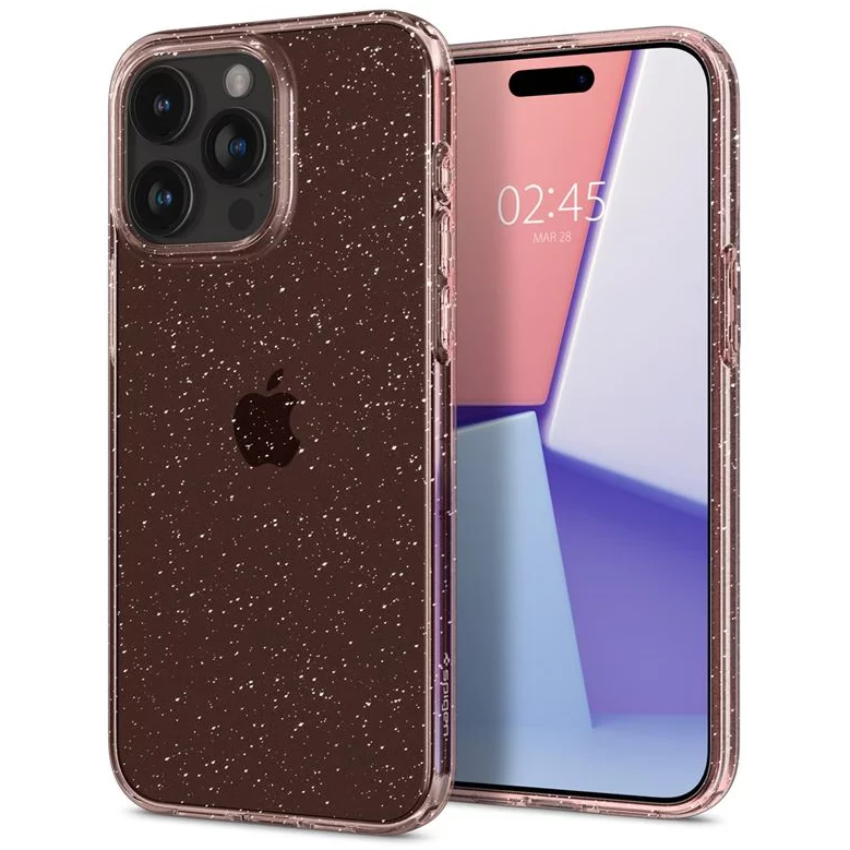 Spigen Liquid Crystal Glitter Apple iPhone 15 Pro Max Tok - Rózsaszín/Átlátszó (ACS06560)
