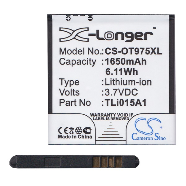Cameron Sino Li-Ion akku (3.7V/1650mAh, Alcatel TLi015A1 kompatibilis) FEKETE Vodafone Smart III (VF975N) (CS-OT975XL)