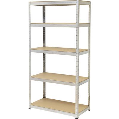 TOOLCRAFT Nehéz terhelésre alkalmas polc 265 kg (Sz x Ma x Mé) 900 x 1800 x 450 mm Fém, MDF Fa padló Ónozott, Ezüst (TO-6795837)