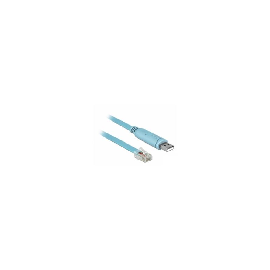 DeLOCK USB 2.0-A apa - 1 x soros RS-232 RJ45 apa Adapter kábel 3m Kék (63289)