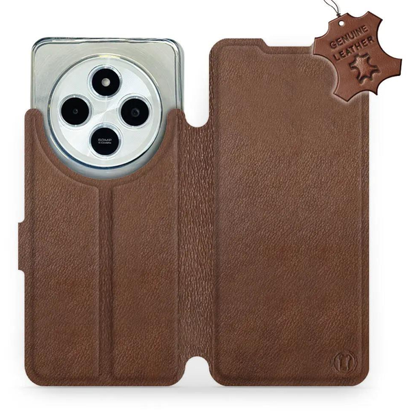 Mobiwear Xiaomi Redmi 14C / Poco C75 barna bőr flip tok - L_BRS