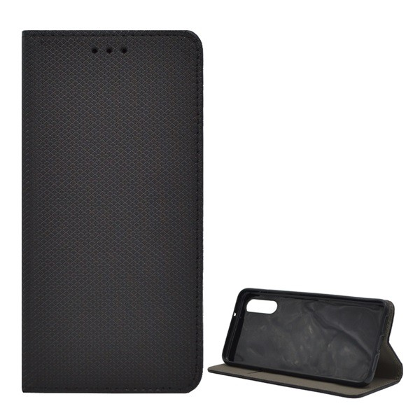 Tok álló, bőr hatású (FLIP, oldalra nyíló, asztali tartó funkció, rombusz minta) FEKETE [Huawei P20] (5996457765614)