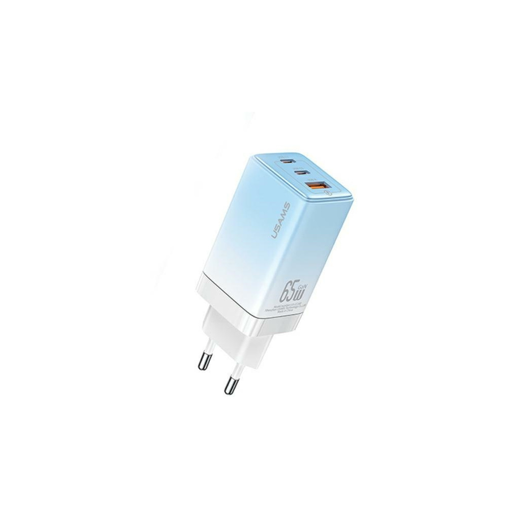 USAMS Sandru 2x USB-C / USB-A Hálózati töltő - Kék (65W) (CC180TC04)