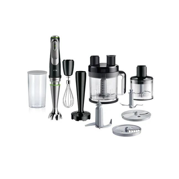 Пасатор Braun MQ9187XLI, 1200 W, Мерителен съд 0.6 л, Чопър 0.5 л, Аксесоар за месене 2 л, Аксесоар за пюре, Променлива скорост, Бъркалка за яйца, Черен