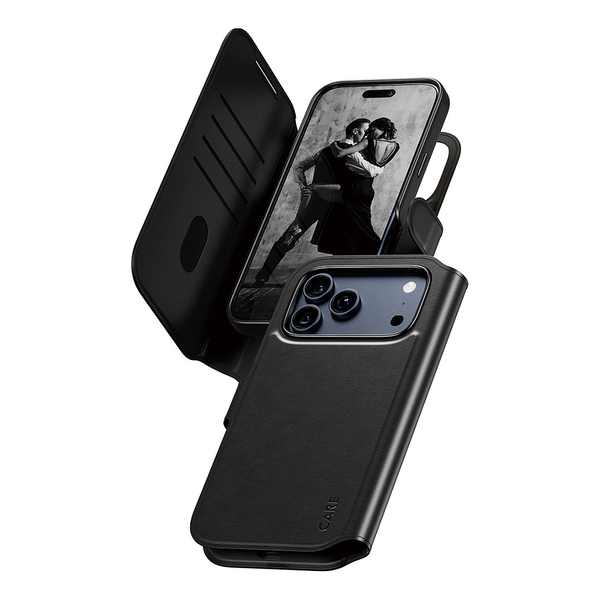 PanzerGlass CARE by ® Feature Case Tango Two-in-One Wallet w. MagSafe iPhone 17 Pro Max mobiltelefon etui Cover Sort