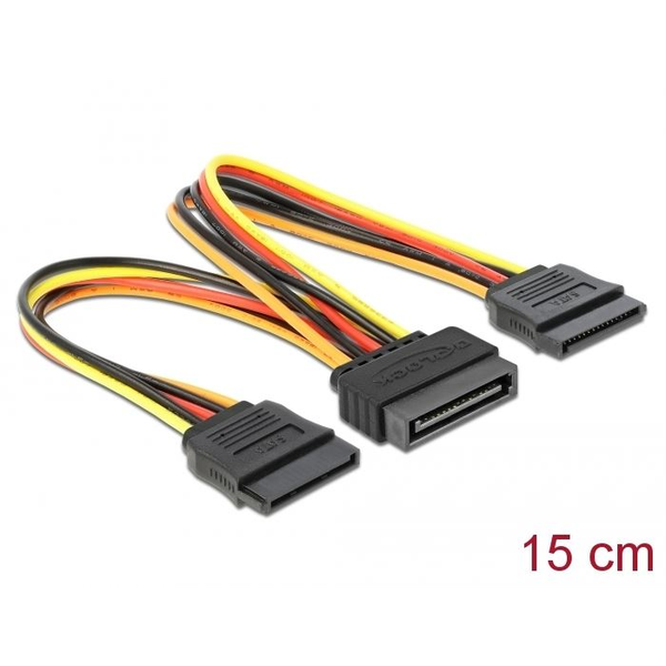 Кабел, DeLock, 15-пинов SATA > 2 x 15-пинов SATA захранващ контакт, 15 см, 60143