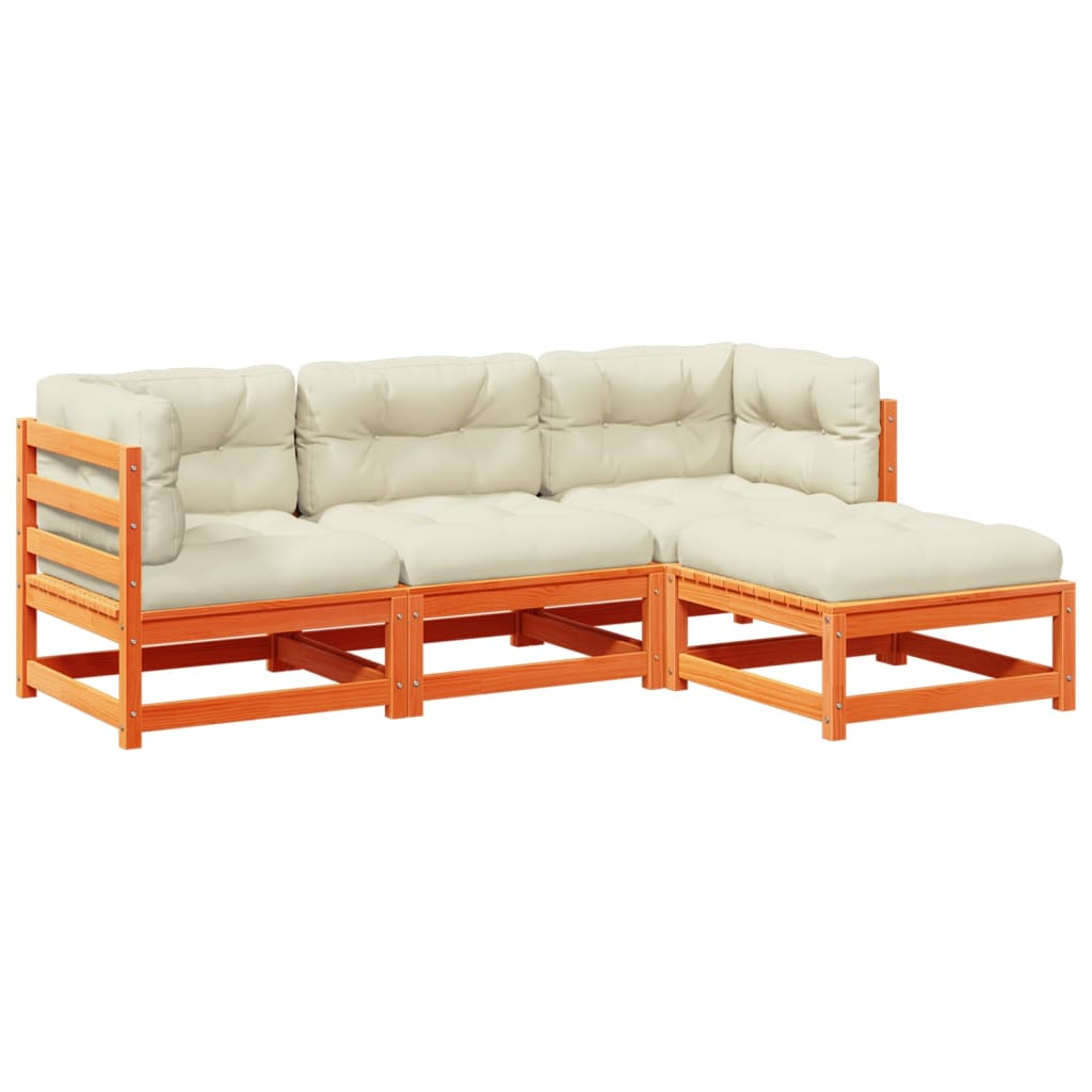 4 részes viaszbarna tömör fenyőfa kerti ülőgarnitúra párnával (3295815)