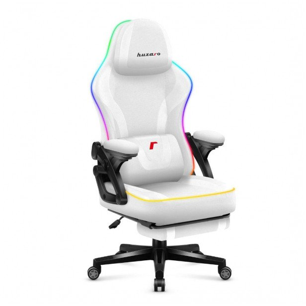 Gamer Szék, RGB Smart LED, Lábtartóval Fehér (HZ-FORCE 4.6 RGB WHITE MESH)