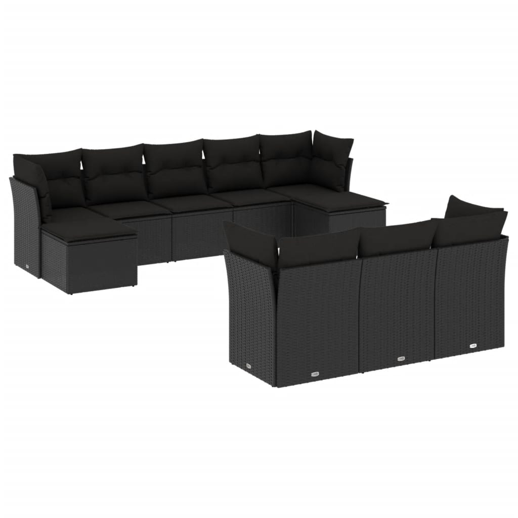 10 részes fekete polyrattan kerti ülőgarnitúra párnákkal (3218325)