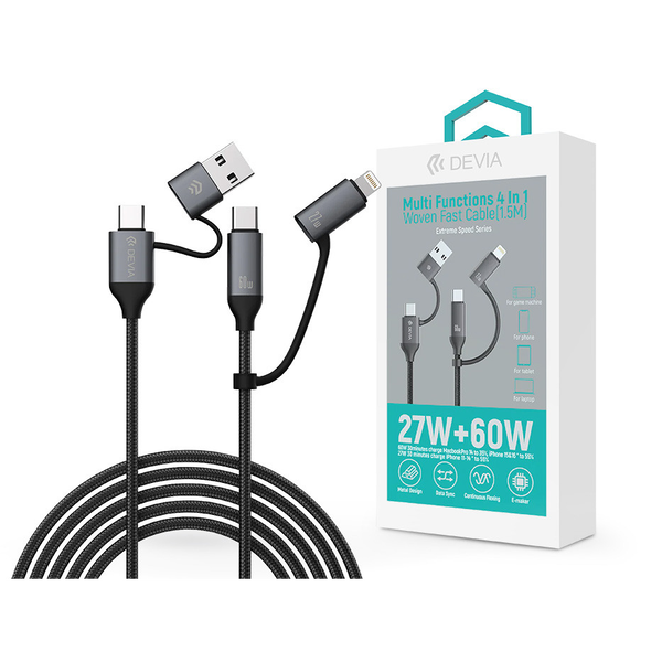 Devia Extreme Speed Series Multi Functions 4in1 USB-A/Type-C/Lightning adat- és töltőkábel - fekete