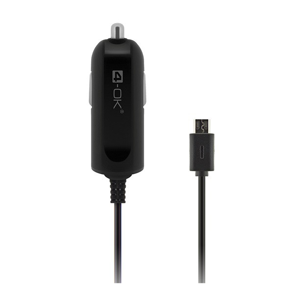 4-OK autós töltő (5V / 1000mA + beépített microUSB kábel) FEKETE (BLMU18)
