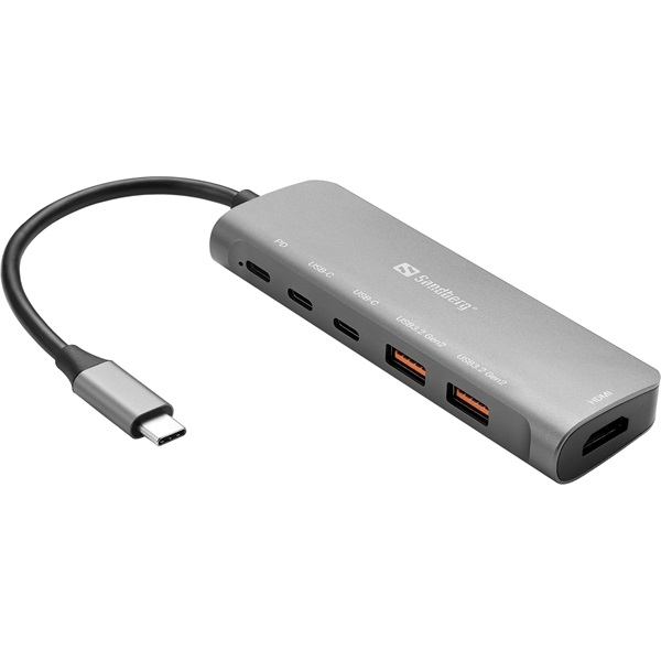 Sandberg USB-C Dock HDMI + 2xUSB-A + 2xUSB-C + PD100W Καλωδιωμένος (Ενσύρματος) USB 3.2 Gen 1 (3.1 Gen 1) Type-C Αλουμίνιο (Αργύλιο)