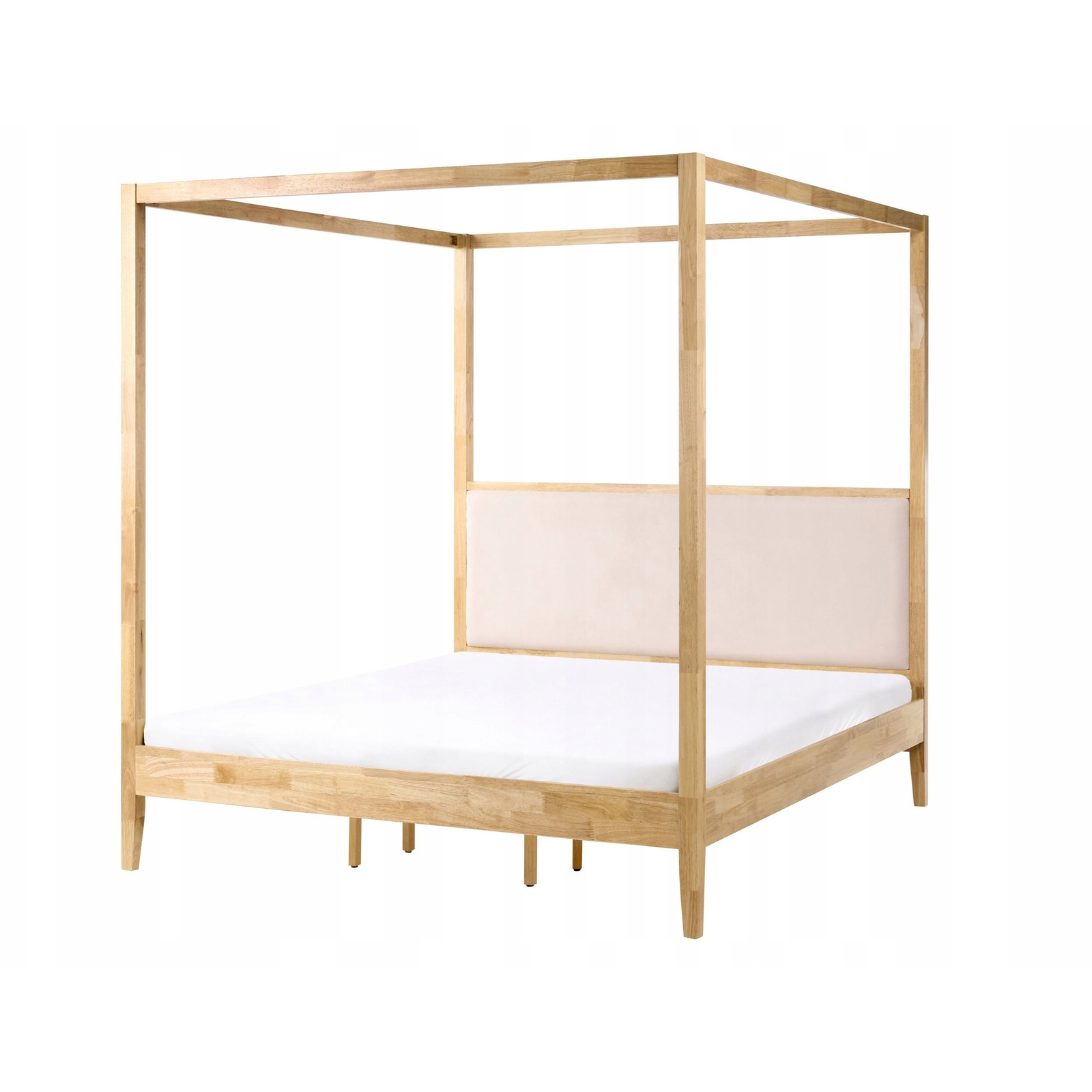 Cama Con Dosel Minimalista De Madera 160 X 200 Cm Cabecero Tapizado Beige Marrón Claro Haillicourt