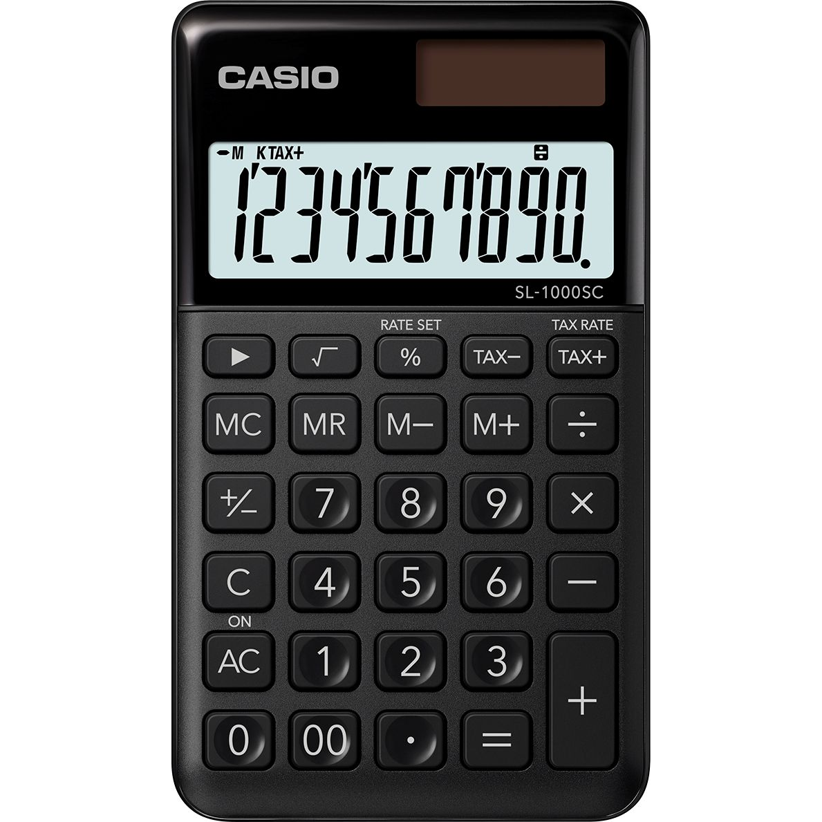 Casio SL-1000SC-BK Zsebszámológép Fekete Kijelző (számjegy): 10 Napenergiával üzemeltetett, Elemekről üzemeltetett (Sz x Ma x Mé) 71 x 9 x 120 mm (SL 1000SC BK)