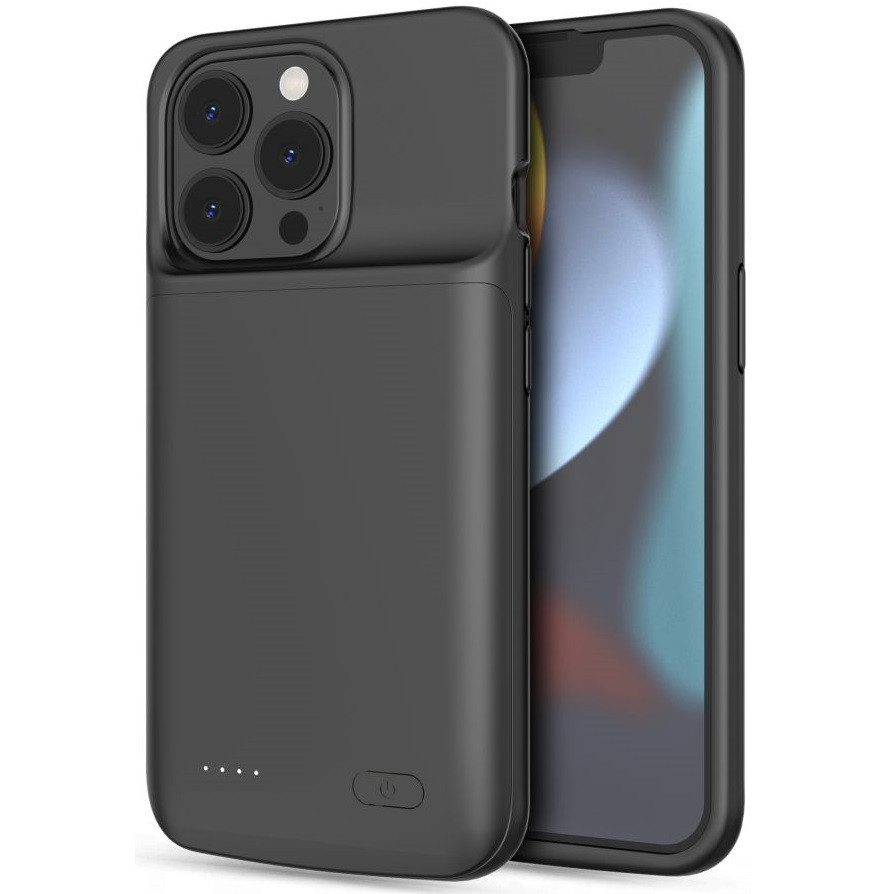 Apple iPhone 13 / 13 Pro, Szilikon tok, műanyag hátlap + Akkumulátor, 4800 mAh, LED-es, Tech-Protect PowerCase, fekete (110152)