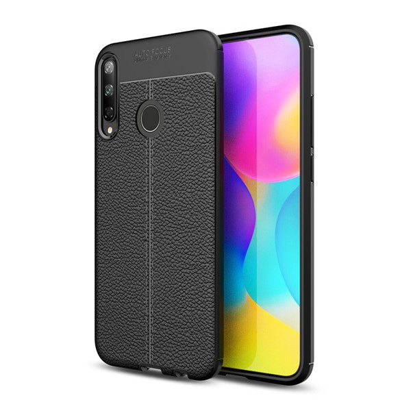 Szilikon telefonvédő (közepesen ütésálló, bőr hatású, varrás minta) FEKETE [Huawei P40 Lite E / Y7p] (5996457985579)