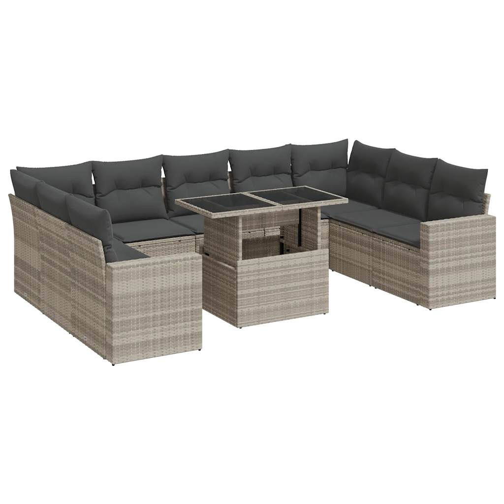 10 részes világosszürke polyrattan kerti ülőgarnitúra párnákkal (3326383)
