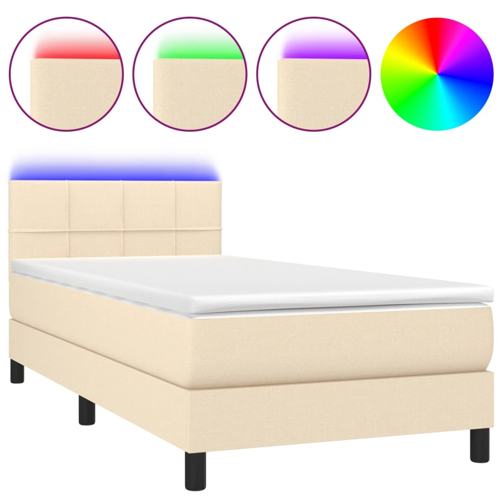 krémszínű szövet rugós és LED-es ágy matraccal 90x200 cm (3133130)
