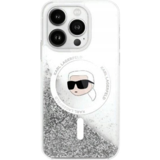 Karl Lagerfeld Liquid Glitter Karl Head iPhone 16 Pro Max Magsafe hátlap tok, átlátszó KLHMP16XLGKISGH (KLHMP16XLGKISGH)