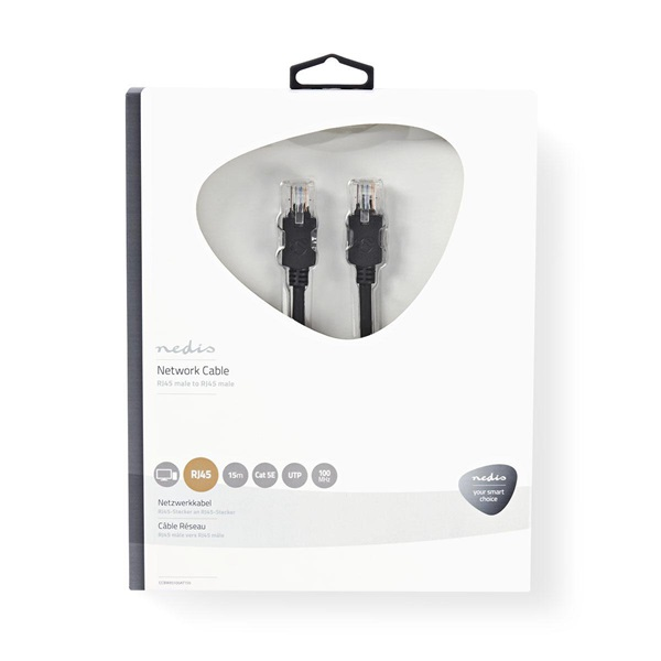 Nedis CCBW85100AT150 UTP Cat5e patch kábel, LSZH, RJ45, 10/100/1000 Mbit/s, hossz 15m, fekete (CCBW85100AT150)